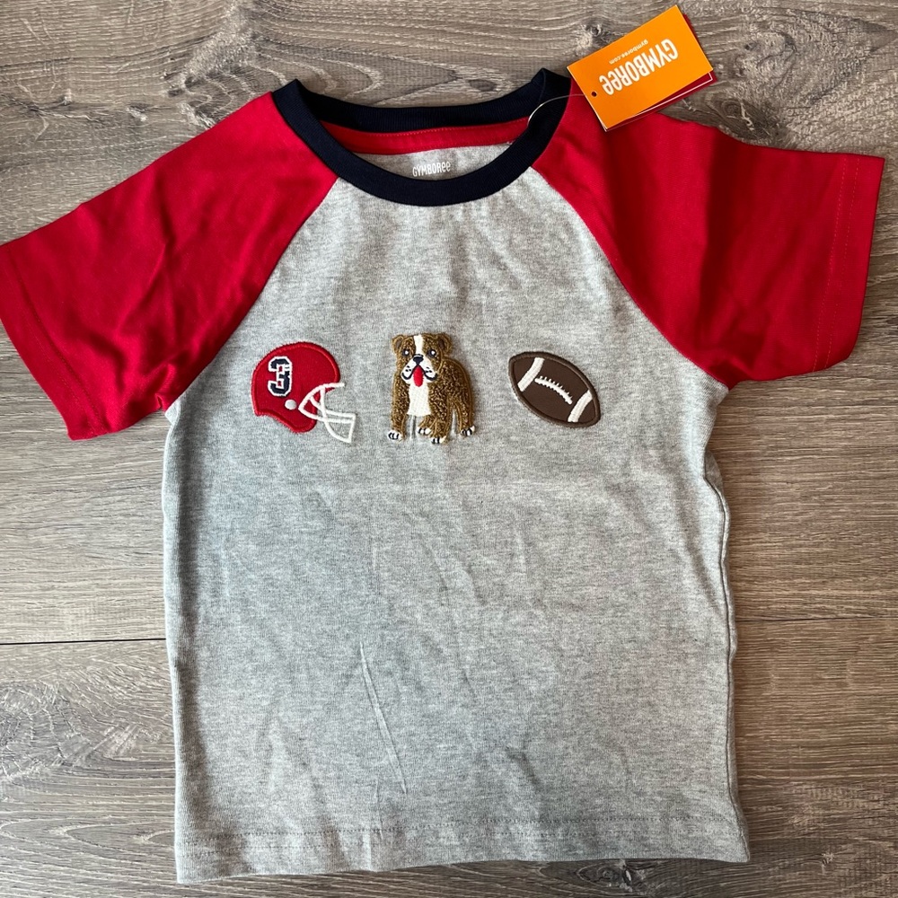 Gymboree Red and Gray Short Sleeve Tee with Sporty Appliqués